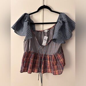 American Eagle Plaid Cropped Blouse